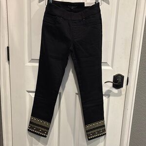 Chico's Black Ankle Cropped Jeans with Decorative Hem